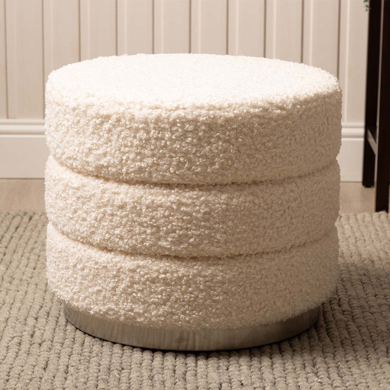 50cm Wide Round Ottoman Stool for Bedroom Furniture, Modern Stool with Stainless Steel Base