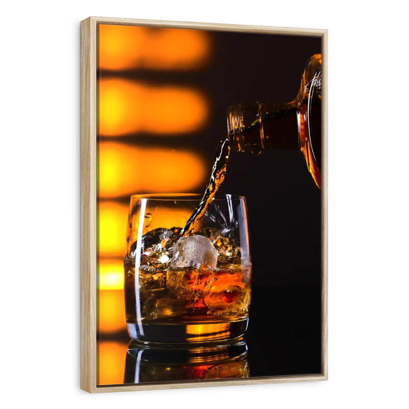 Whisky et glace, Floating Frame Natural Wood, 21 po x 31 po