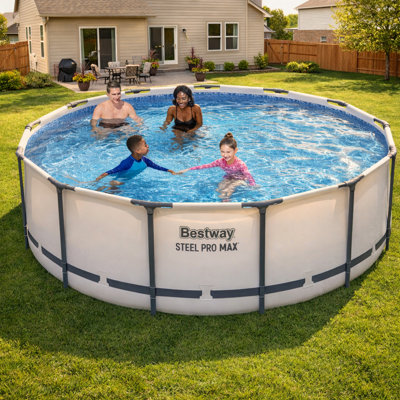 Bestway Steel Pro Round Above Ground Outdoor Backyard Swimming Pool