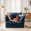 2 fauteuils avec sièges profonds - Tissu en chenille bleue, coussins moelleux pour la vie, la chambre à coucher, la lecture, la chaise de travail-584774029