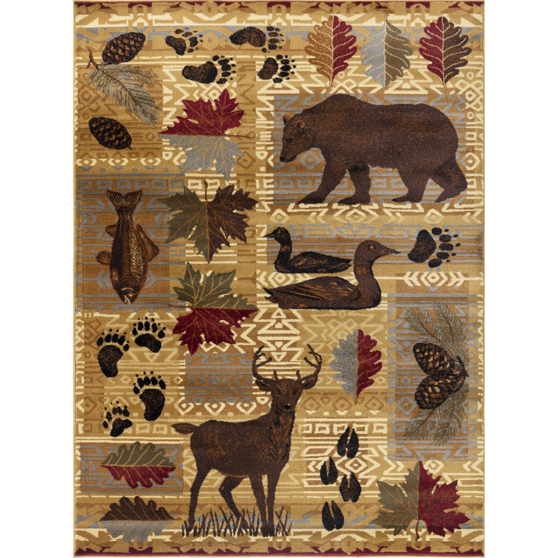 2Ft 3Ft Area Rug, Beige Polypropylene, And Stain , Adds Rustic Flair To Home Lodge Rug 2X3, Soft , Stains Traffic