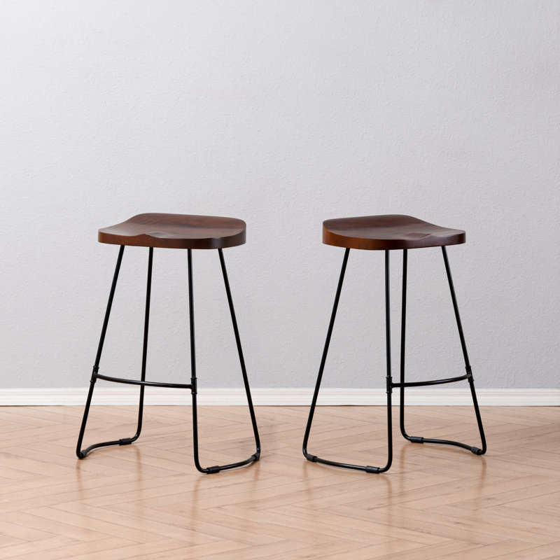 Racette Counter Stool with Metal Frame, Walnut, Counter Stool (27" Seat Height)