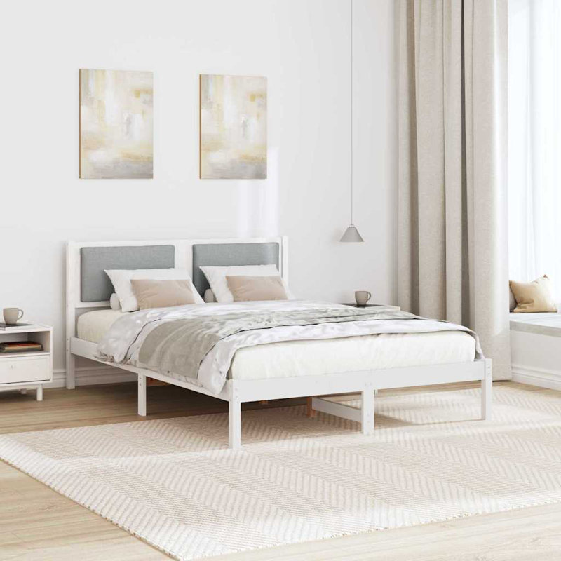 Solid Wood Bed Frame, European Double (140 x 200 cm), White/Light Grey