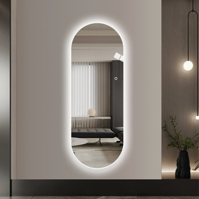 Modern Arch LED Mirror Full Length Wall Mounted Horizontal Vertical Dimmable Lighting Shatterproof