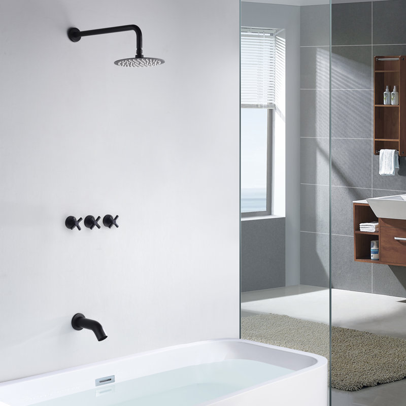 Complete Shower System with Rough in-Valve, Matte Black
