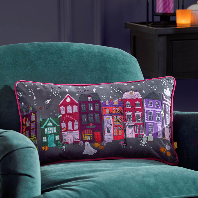 Creepy Town Abstract Purple Rectangular Throw Cushion