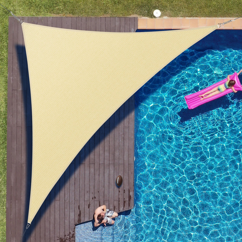 Beige 12' Triangle HDPE Patio Shade Sail with Stainless Steel D-Rings