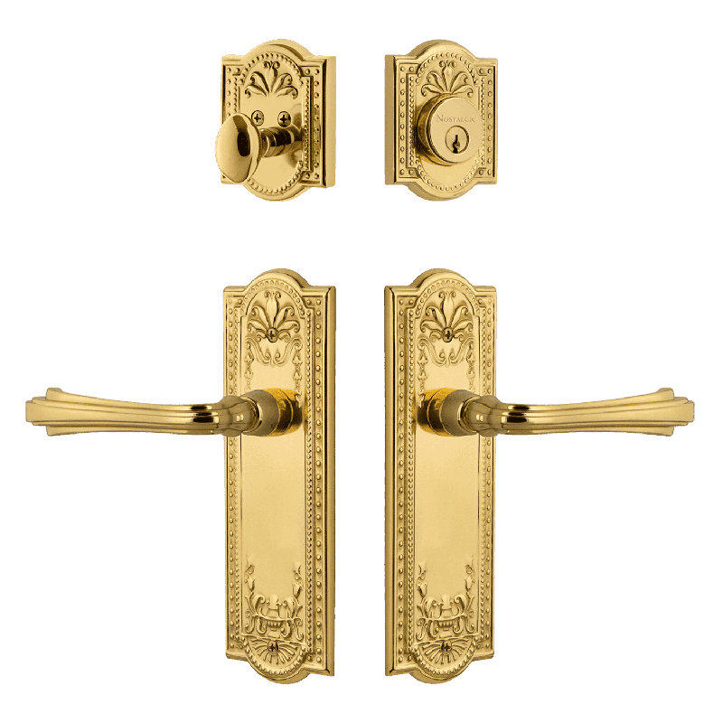 Nostalgic Warehouse Meadows Entry Set with Fleur Lever, Polished Brass, 2.375