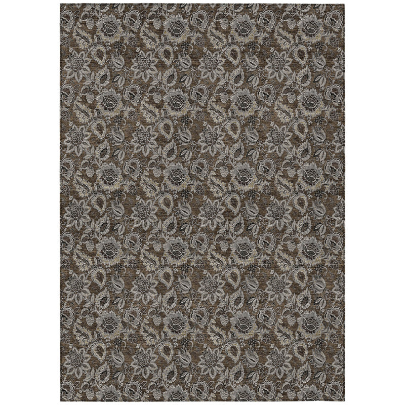 Tapis extérieur lavable floral anthracite 9 pi x 12 pi