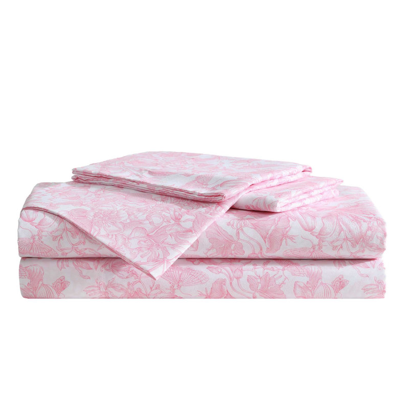 Betsey Johnson Printed Novelty Sheet Sets, Fairytale Floral Pink, Queen Sheet Set with 2 Standard Pillowcases