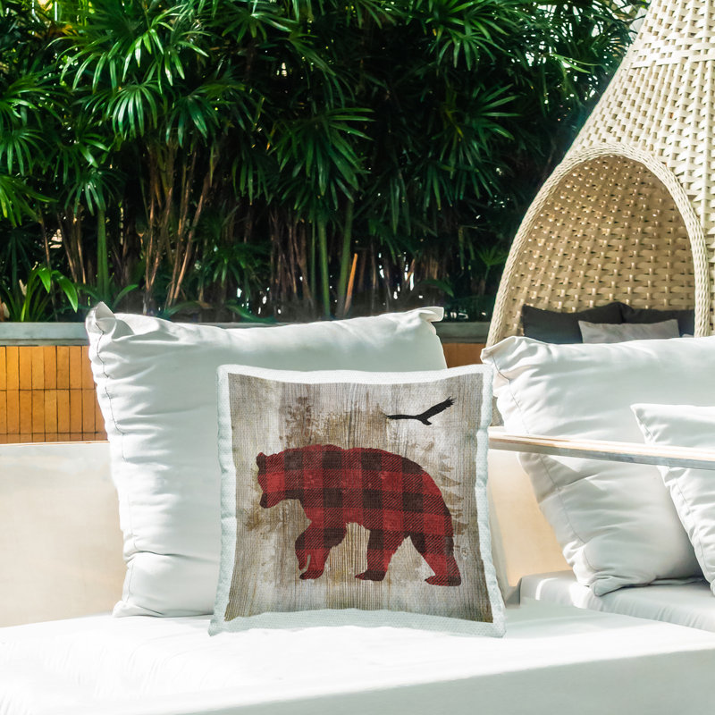 Coussin d'extérieur Buffalo Plaid Bear & Bird