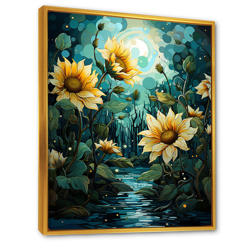 Tournesols méticuleusement sur toile, Cadre flottant doré, H 44 po x l 34 po x P 1,5 po