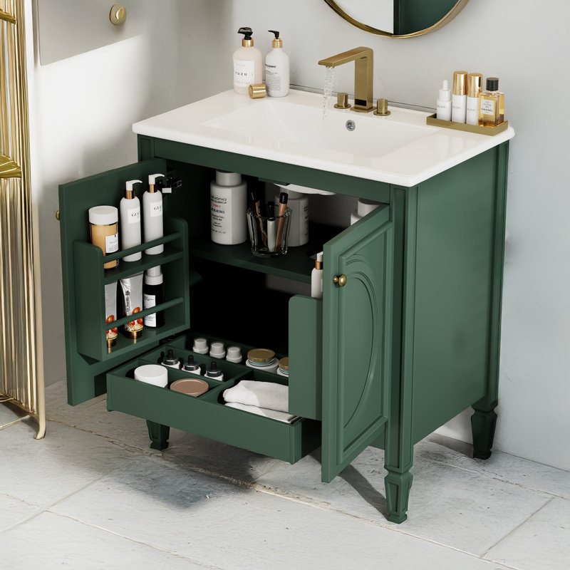Meuble-lavabo 30 po avec lavabo, Vert, Doré