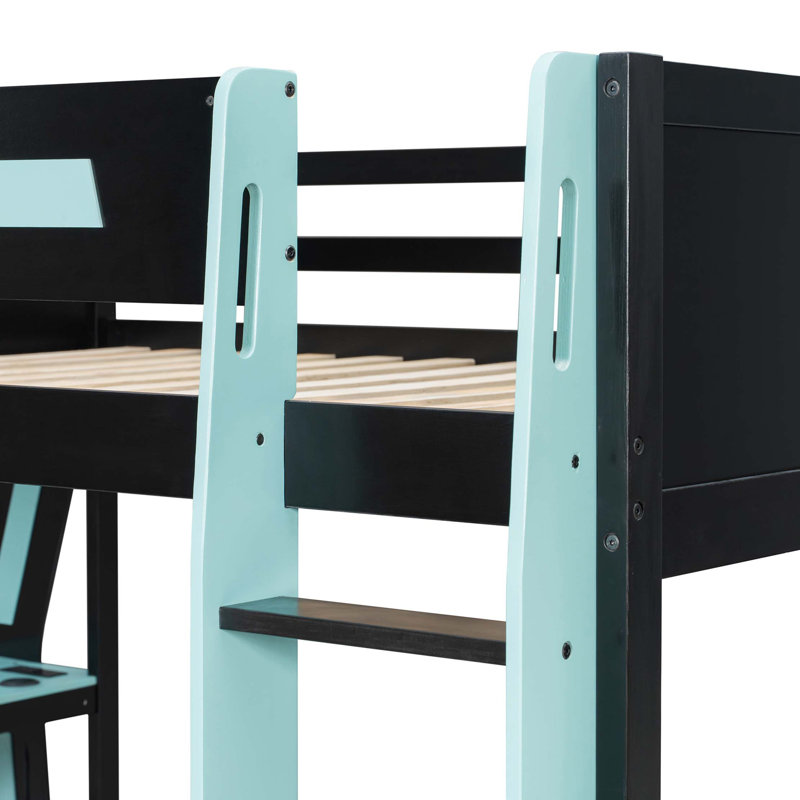 Lit superposé de jeu e-sport pleine grandeur avec bureau RGB intégré sur le côté, Bleu, noir