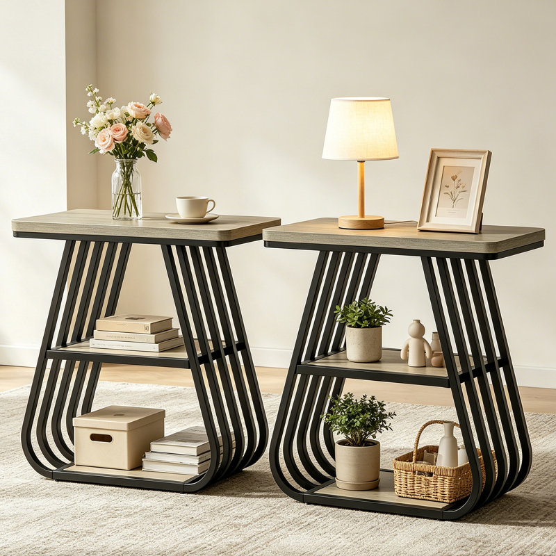 Pedestal End Table, 2, Grey