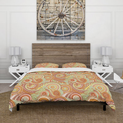 Paisley In Orange And Green - Bohemian Duvet Cover Set - Microfiber Polyester