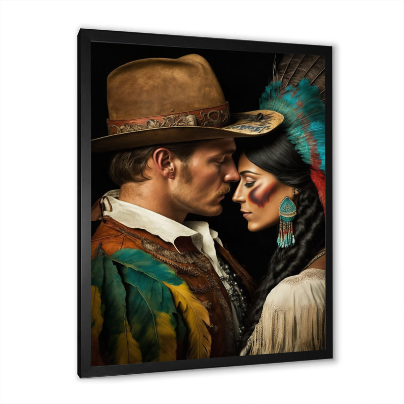 «Cowboy And An Indian Woman In Love I», reproduction sur toile, H 44 po x l 34 po x P 1,5 po