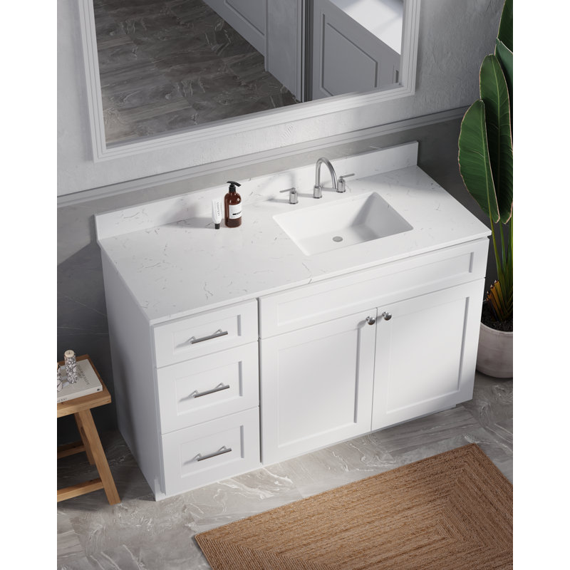 Meuble-lavabo simple 52 po avec plateau en quartz Disar, Blanc, Oui