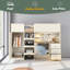 Lit mezzanine double en bois avec garde-robe intégrée, bureau, tablettes de rangement et tiroirs