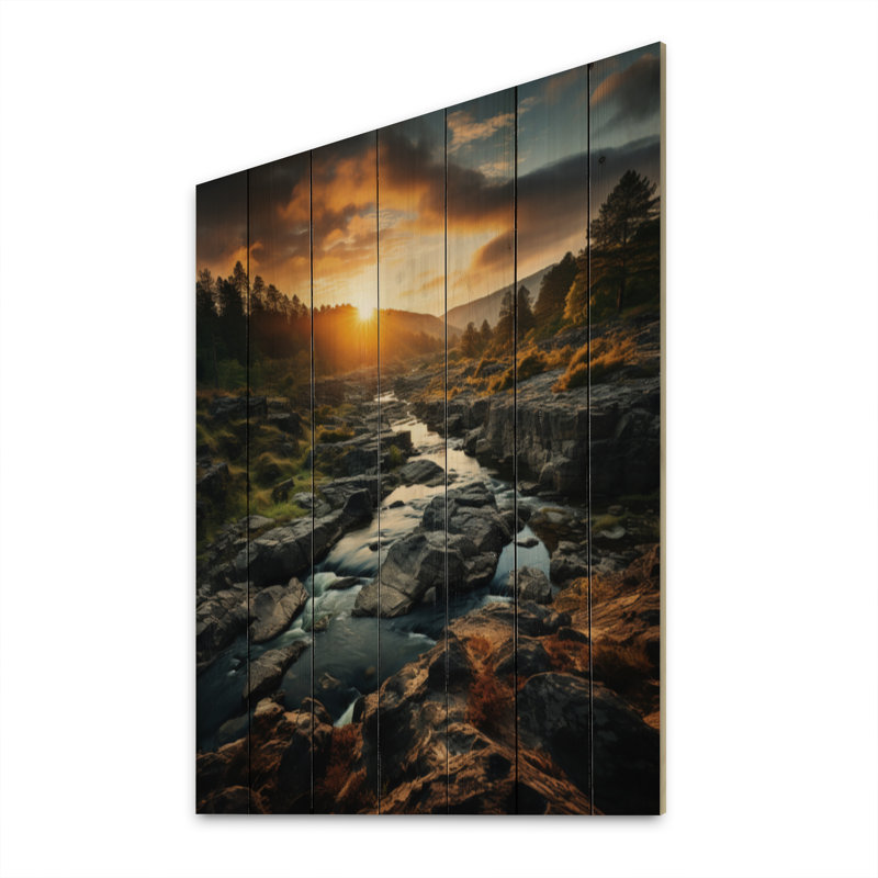 Coucher de soleil à West Virginia Landscape - impression de paysages sur bois de pin naturel, H 20 po x l 10 po x P 0,78 po