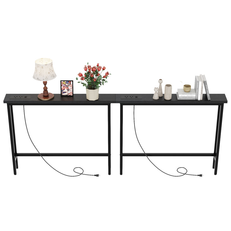 78.74in Black 2-Piece Set Triamine + Iron With Power Strip Foyer Table, Black
