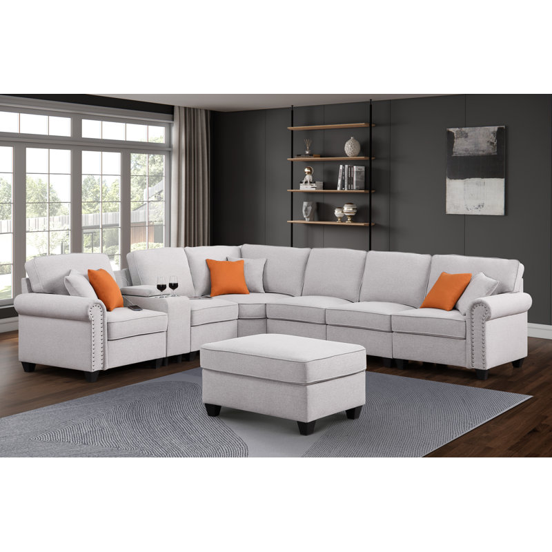 Brisia Piece Upholstered Sectional, Dark Gray Linen Blend