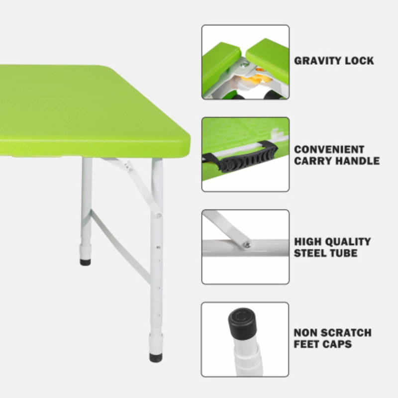 Table pliante portative de 4 pi convenant au rangement en camping et à la détente en plein air, Vert