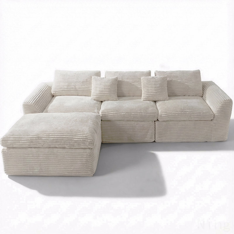 108-Inch High-Resilience Boneless Sponge Sofa With 30 Density, Double-Layer Cloud-Like Cushions, Multiple Combination Options, No Installation Required/ Off-White