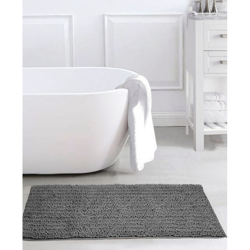 Kanagy Microfiber Non-Slip Bath Mat, Charcoal, 17" W X 24" L