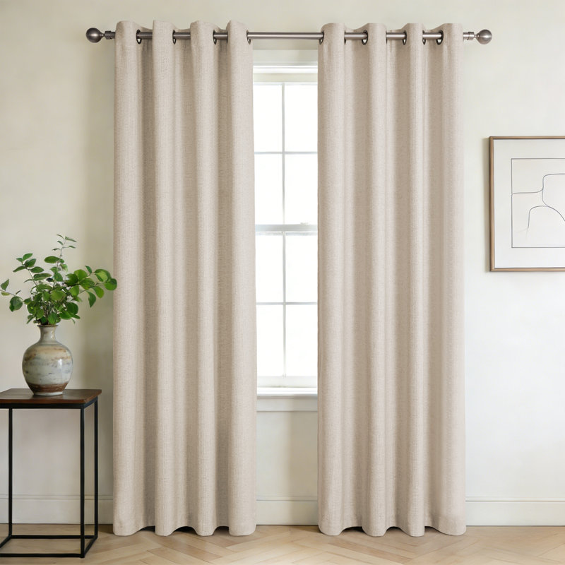 Paire de rideaux filtrant la lumière avec œillets en mélange de lin et coton, l 52" x L 84", Lin lin