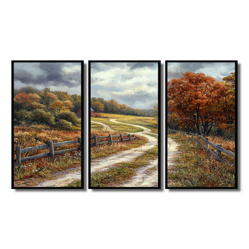 Ensemble de salon art mural vert d'automne, H 40 po x l 60 po x P 1 po, Toile avec cadre flottant noir
