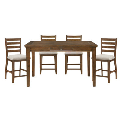 Traditional 5PCS Counter Height Dining Table With 4 Drawers Storage & Chairs