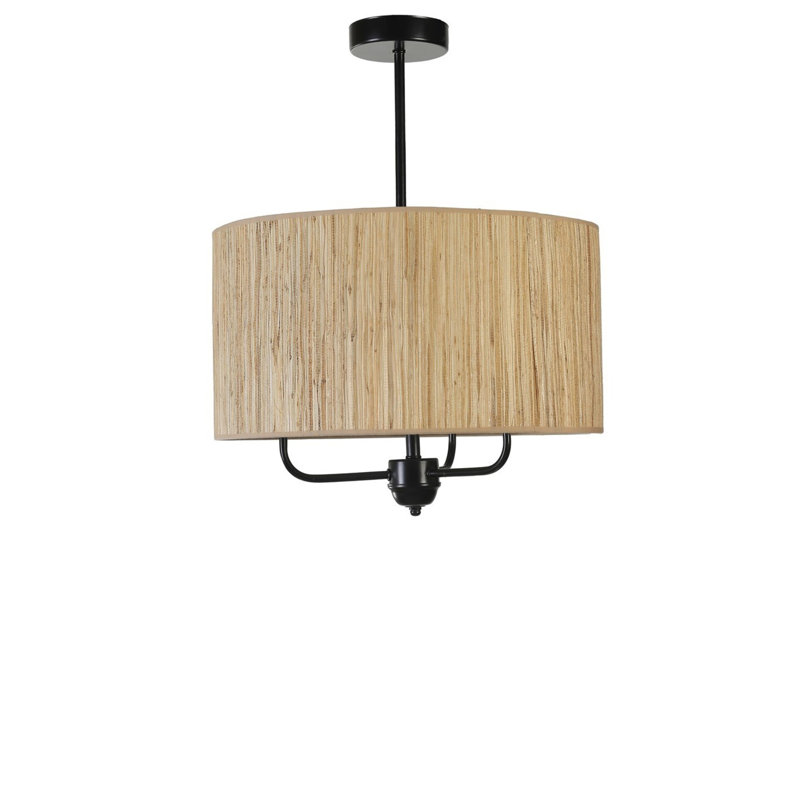 Lustre élégant en métal avec capuchon en bambou, 17,7 po de diamètre x 27,6 po de hauteur | Hauteur réglable | Douille E27, 40 W maximum | Chêne élégant et finition noire | Parfait pour la salle à manger, le salon et la décoration moderne