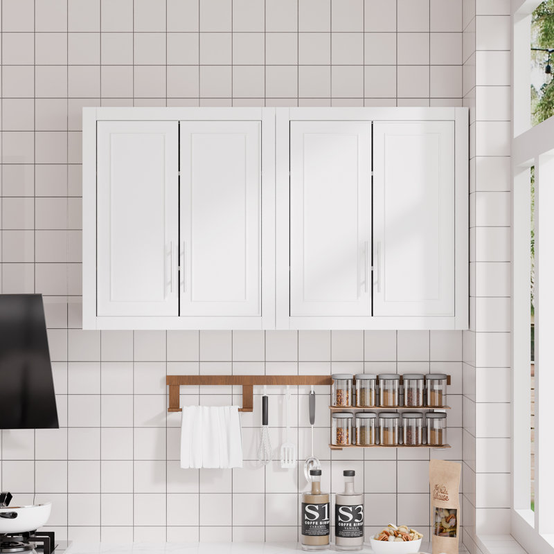 Armoire de cuisine murale 26 po H avec tablettes réglables, L 44 po x H 26 po, White