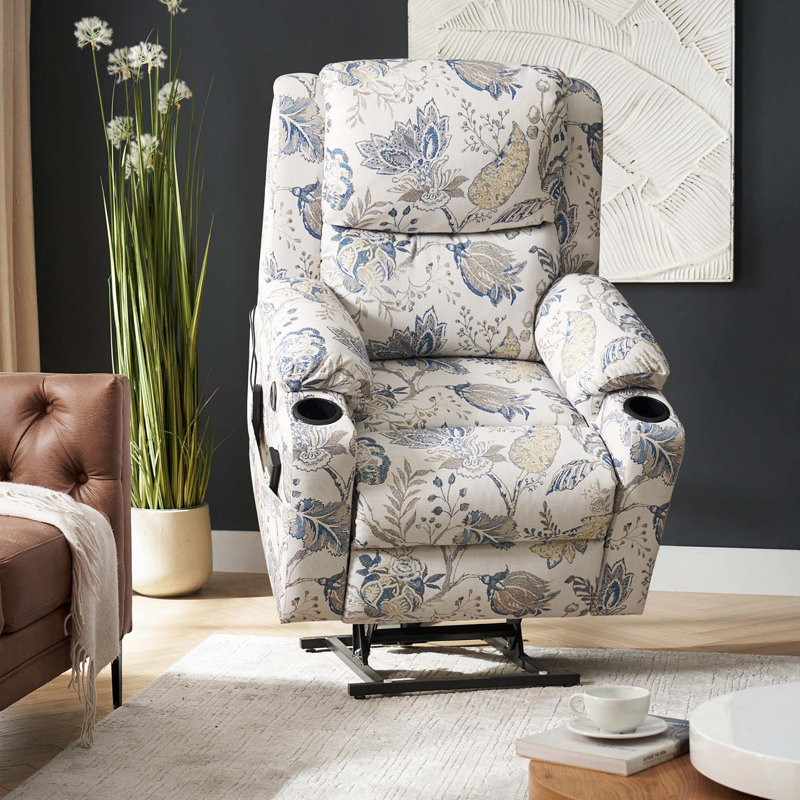 Fauteuil inclinable électrique avec massage Caroleann, Mélange de polyester bleu