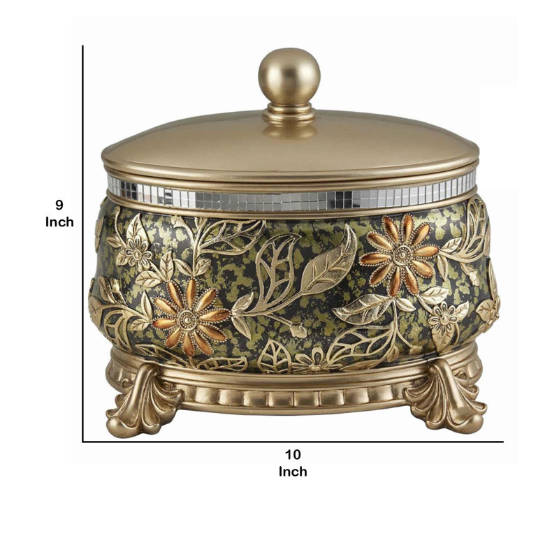 Majestic Gold and Black Floral Jewelry Box with Pedestal