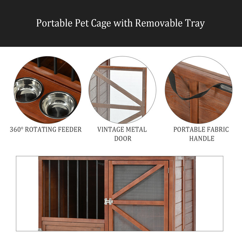Mobilier de caisse pour chien en bois massif 33 po, chenil d'intérieur pliable avec table de bout multifonctionnelle rotative à 360 ° pour petits et moyens chiens, cage pour animaux portable avec plateau amovible et assemblage facile
