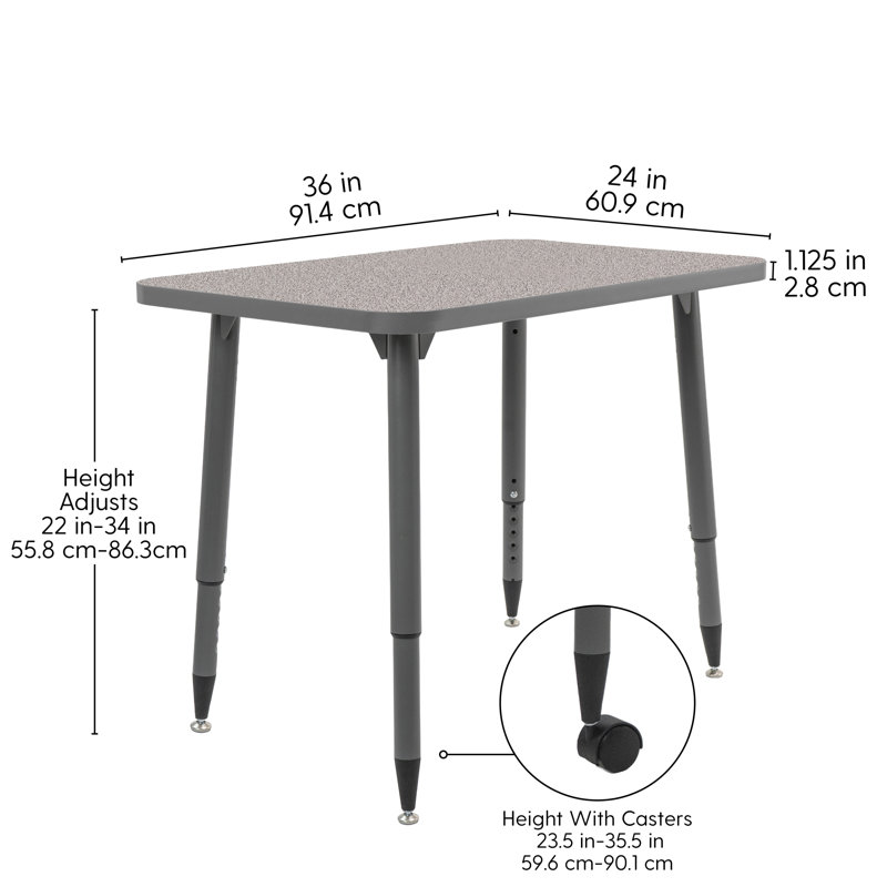 Table d'activité rectangulaire 24 x 48 avec pieds fuselés réglables Adapte, 24 po x 36 po, Gris / mer du Nord