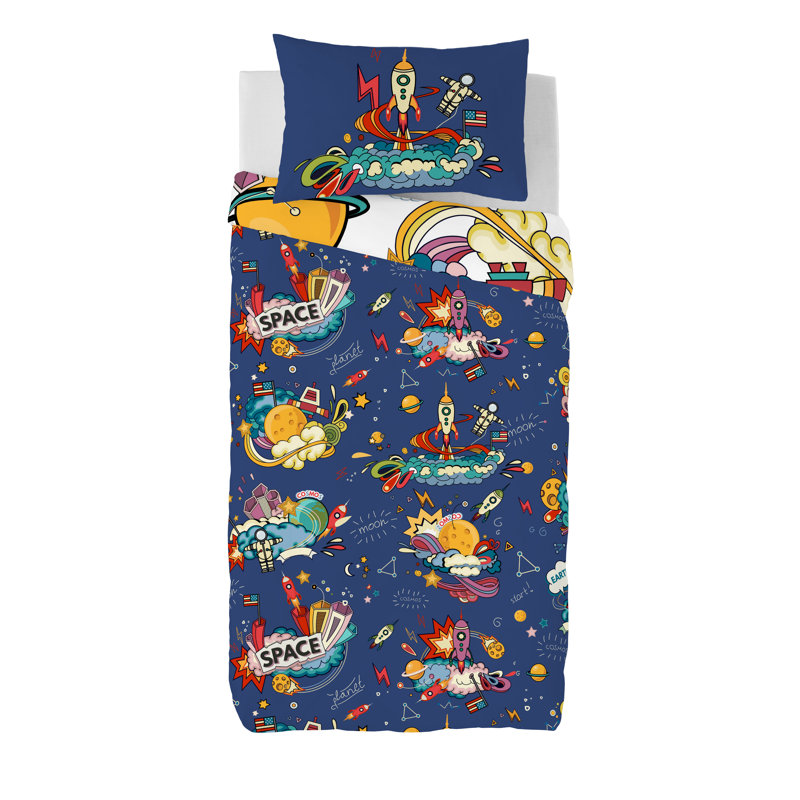 Ensemble de housse de couette en coton 2 pièces Gouchee Home Moon Space, Housse de couette simple + 1 taie décorative pour
