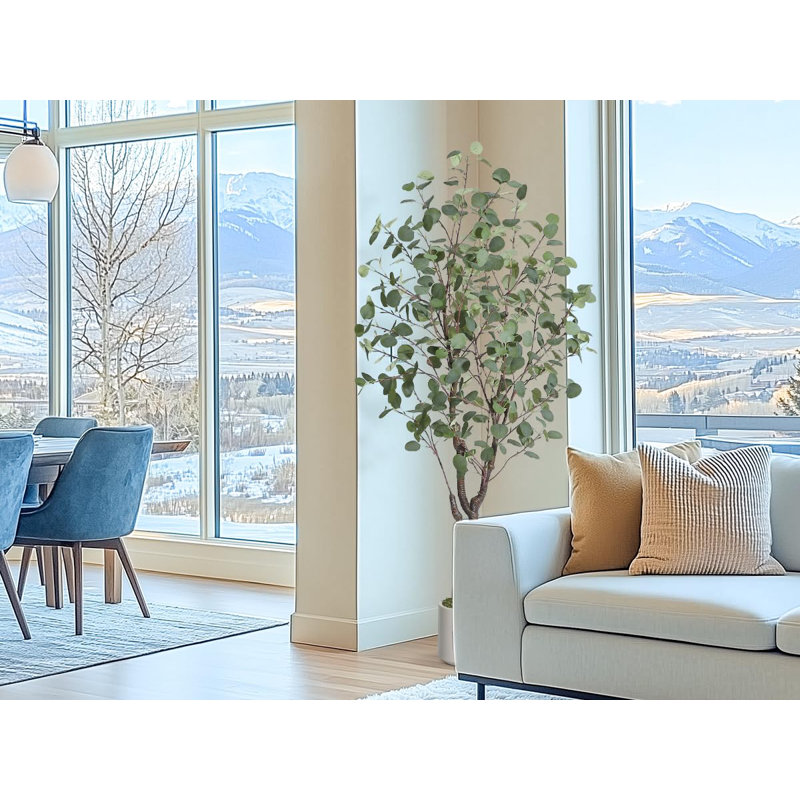 Grand arbre d'eucalyptus artificiel de 5 pi / 6 pi / 7 pi, grande plante de plancher en soie artificielle avec jardinière blanche pour le salon, le bureau et l'entrée