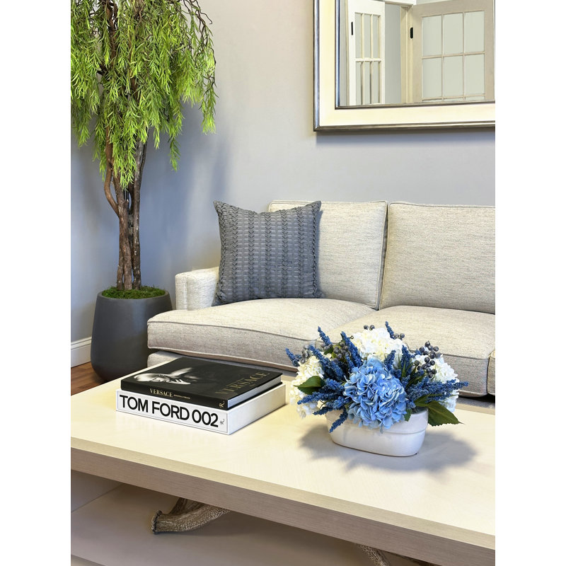 Assorted Hydrangea and Heather Arrangement, White/Blue