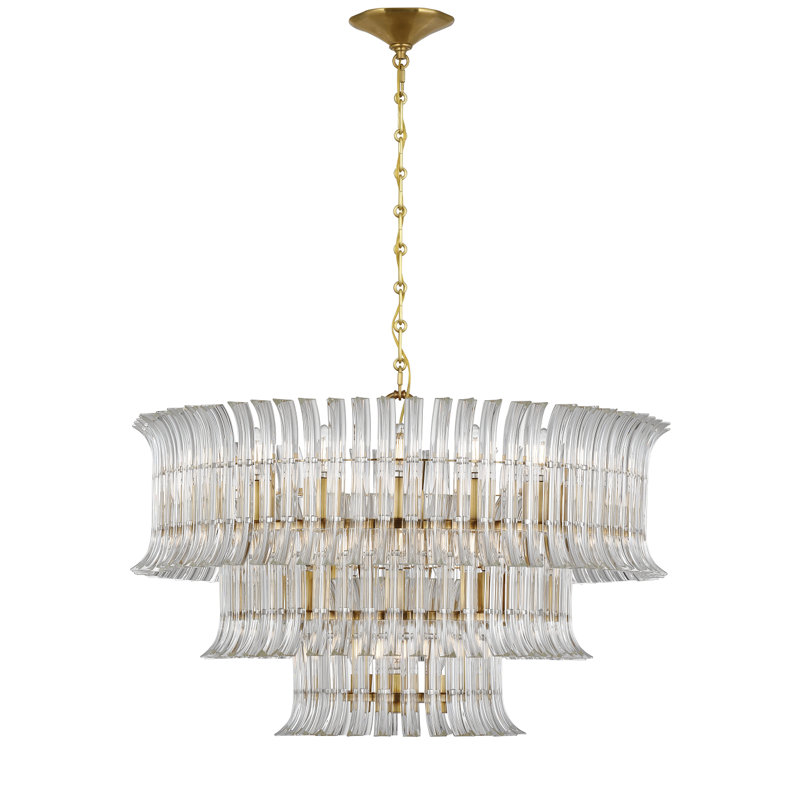 AERIN Rhine 34" Three Tier Chandelier with Crystal, Hand-Rubbed Antique Brass