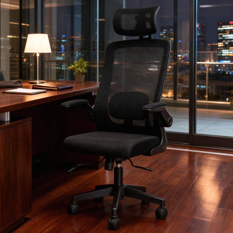 Chaise de bureau en filet, Noir, Noir