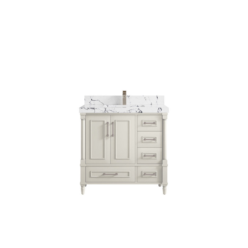 Meuble-lavabo simple 36 po avec comptoir en quartz Aberdeen, Brun Viola