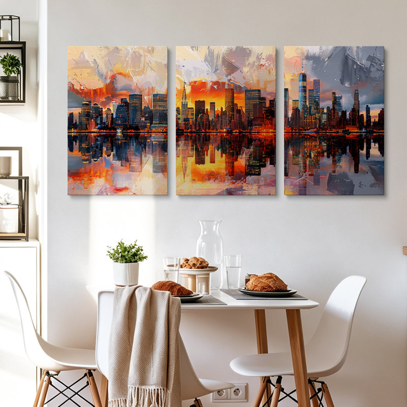 Ensemble de 3 toiles abstraites représentant la ligne d'horizon de Manhattan, style moderne, pour salon, 91 x 183 cm (36 x 72 pouces).