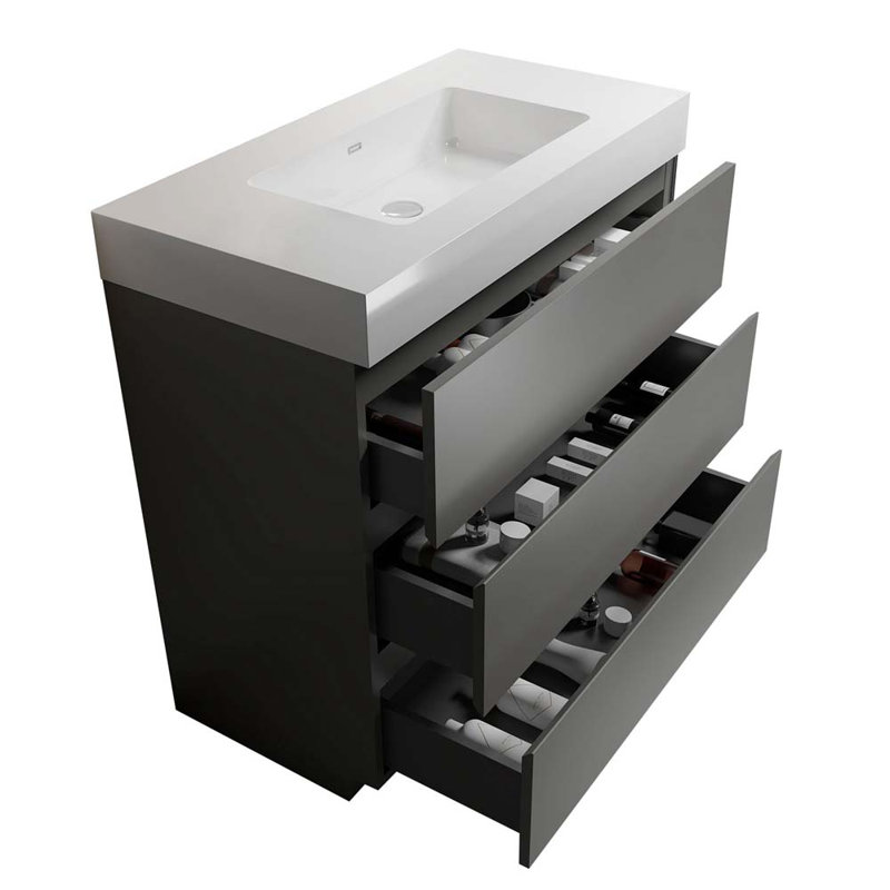 Ensemble de meuble-lavabo simple 36 po, Blanc / gris