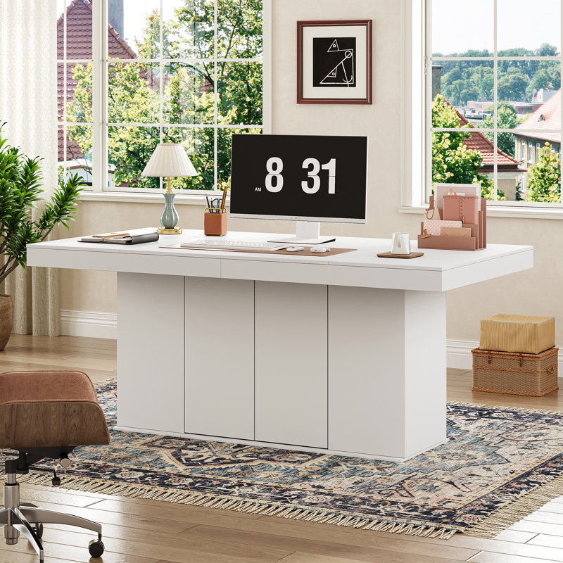 77.5" Computer Desk With Storage Cabinet