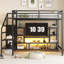 Lit mezzanine double en métal avec meuble télé, escalier et garde-robe pour enfants, maximisant l'espace et le divertissement-929111434