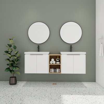 Meuble-lavabo double 60,07 po avec comptoir en pierre Keryl