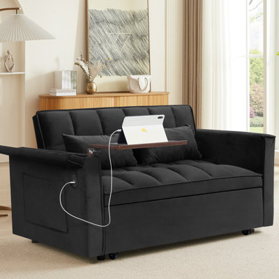 Lit de 55,5 po, lit double moderne avec dossier réglable, table cachée avec accoudoirs et rangement pour velours de futon pliable 31 places de Port For Living, espace de bureau